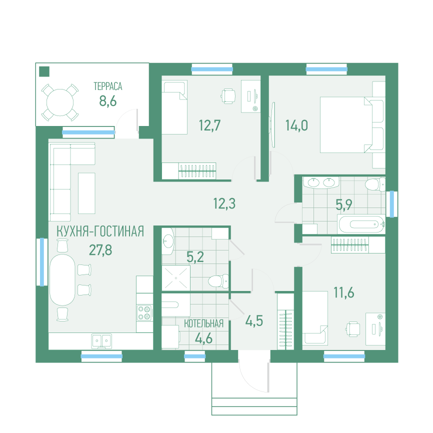 Дом с террасой на участке 13,66 сот.